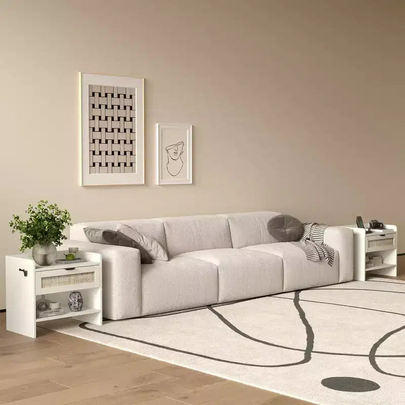 Lot de 2 tables de chevet en rotin avec station de recharge, table de nuit bohème avec tiroir et étagère ouverte pour chambre, salon et bureau