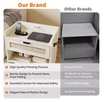 Lot de 2 tables de chevet en rotin avec station de recharge, table de nuit bohème avec tiroir et étagère ouverte pour chambre, salon et bureau