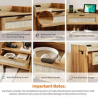 Lot de 2 tables de chevet en rotin avec station de recharge, table de nuit bohème avec tiroir et étagère ouverte pour chambre, salon et bureau