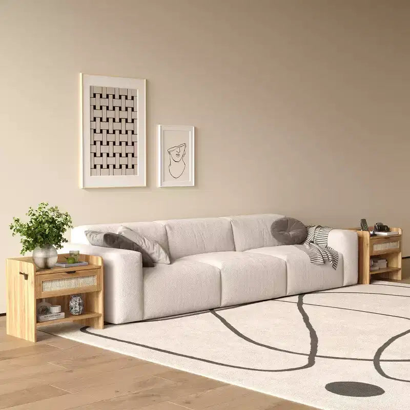 Lot de 2 tables de chevet en rotin avec station de recharge, table de nuit bohème avec tiroir et étagère ouverte pour chambre, salon et bureau