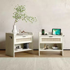 Lot de 2 tables de chevet en rotin avec station de recharge, table de nuit bohème avec tiroir et étagère ouverte pour chambre, salon et bureau