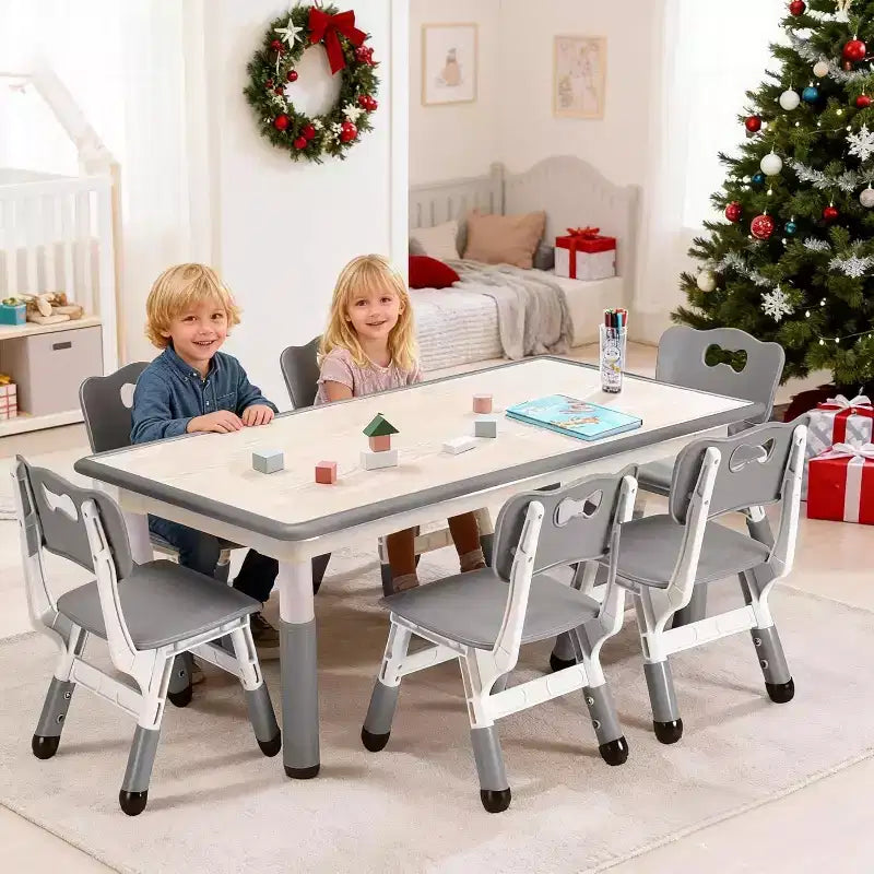 Ensemble table et chaises pour enfants, table d'activités et 6 chaises réglables en hauteur pour enfants de 2 à 10 ans, supportant jusqu'à 136 kg, pour salle de classe et maison