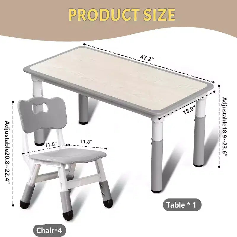 Ensemble table et chaises pour enfants, table d'activités et 6 chaises réglables en hauteur pour enfants de 2 à 10 ans, supportant jusqu'à 136 kg, pour salle de classe et maison