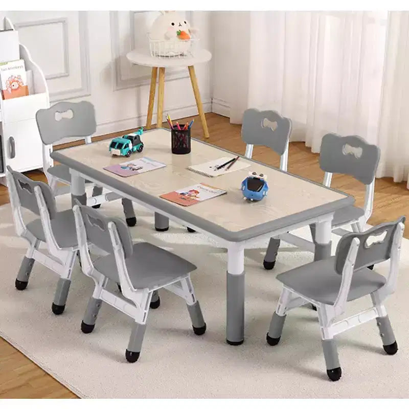 Ensemble table et chaises pour enfants, table d'activités et 6 chaises réglables en hauteur pour enfants de 2 à 10 ans, supportant jusqu'à 136 kg, pour salle de classe et maison