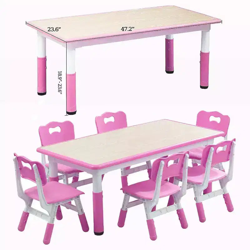 Ensemble table et chaises pour enfants, table d'activités et 6 chaises réglables en hauteur pour enfants de 2 à 10 ans, supportant jusqu'à 136 kg, pour salle de classe et maison