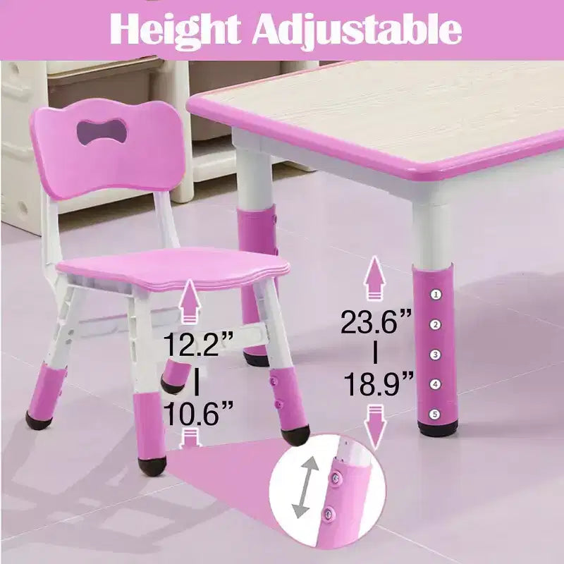 Ensemble table et chaises pour enfants, table d'activités et 6 chaises réglables en hauteur pour enfants de 2 à 10 ans, supportant jusqu'à 136 kg, pour salle de classe et maison