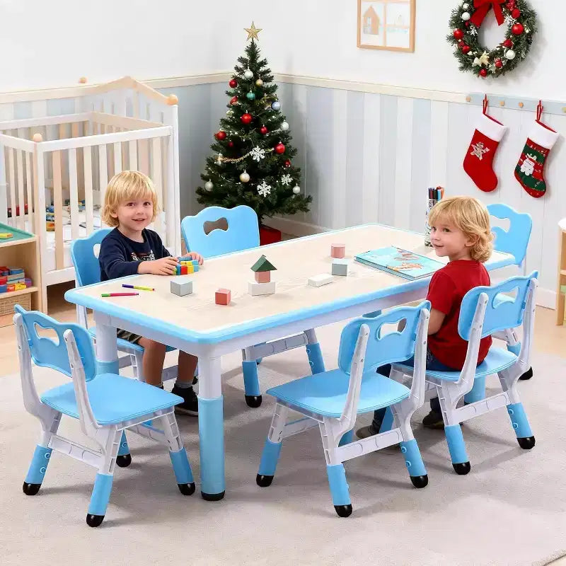 Ensemble table et chaises pour enfants, table d'activités et 6 chaises réglables en hauteur pour enfants de 2 à 10 ans, supportant jusqu'à 136 kg, pour salle de classe et maison
