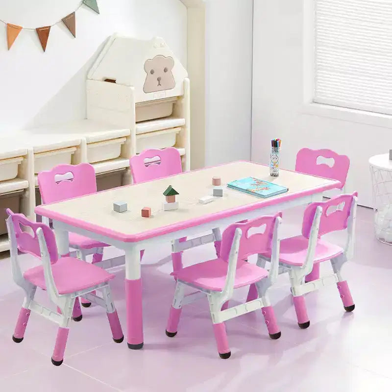 Ensemble table et chaises pour enfants, table d'activités et 6 chaises réglables en hauteur pour enfants de 2 à 10 ans, supportant jusqu'à 136 kg, pour salle de classe et maison