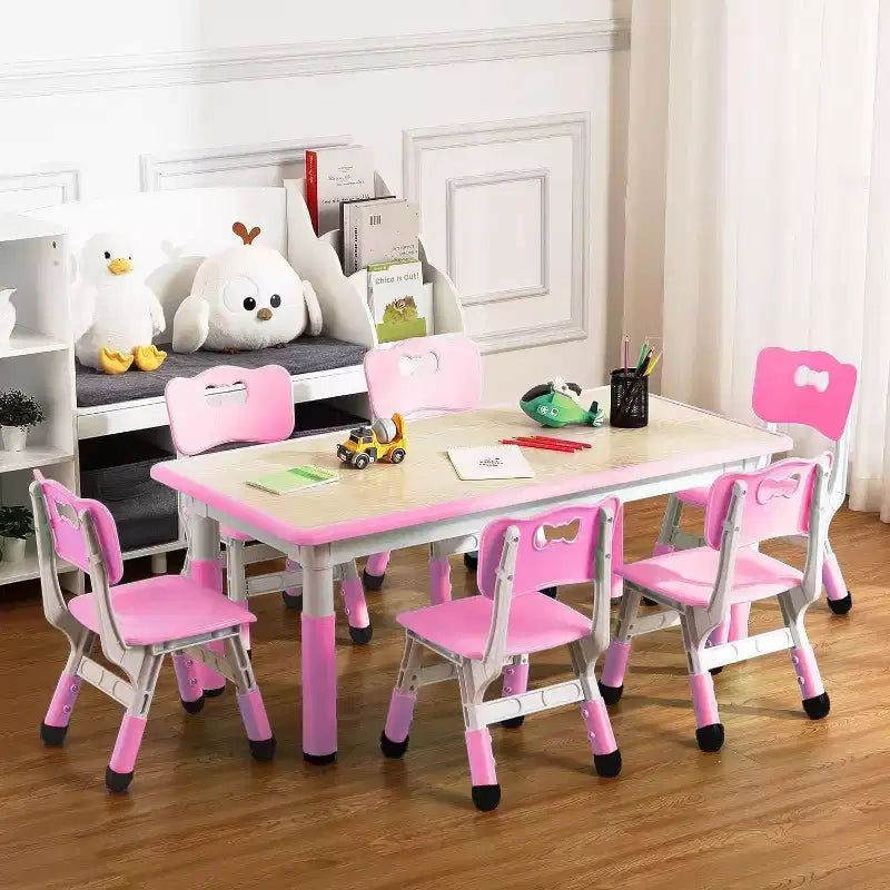 Ensemble table et chaises pour enfants, table d'activités et 6 chaises réglables en hauteur pour enfants de 2 à 10 ans, supportant jusqu'à 136 kg, pour salle de classe et maison