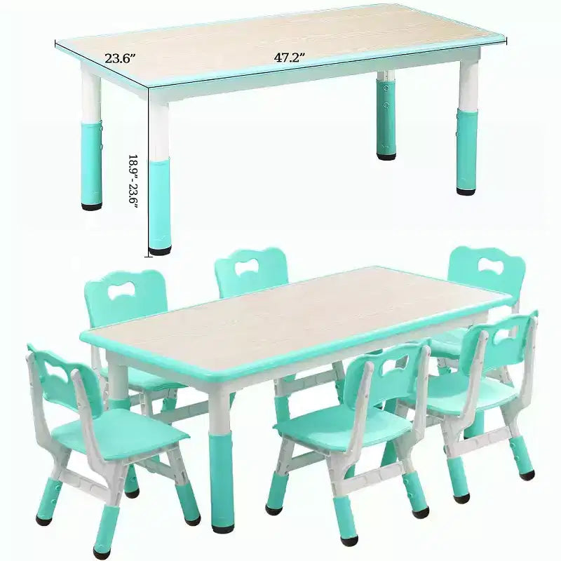 Ensemble table et chaises pour enfants, table d'activités et 6 chaises réglables en hauteur pour enfants de 2 à 10 ans, supportant jusqu'à 136 kg, pour salle de classe et maison