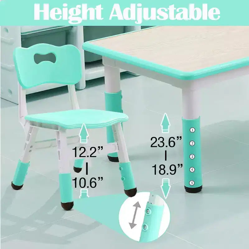 Ensemble table et chaises pour enfants, table d'activités et 6 chaises réglables en hauteur pour enfants de 2 à 10 ans, supportant jusqu'à 136 kg, pour salle de classe et maison