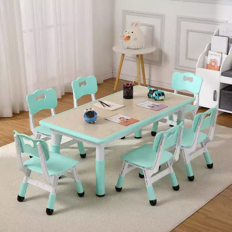 Ensemble table et chaises pour enfants, table d'activités et 6 chaises réglables en hauteur pour enfants de 2 à 10 ans, supportant jusqu'à 136 kg, pour salle de classe et maison