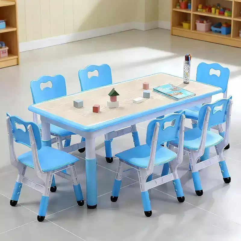 Ensemble table et chaises pour enfants, table d'activités et 6 chaises réglables en hauteur pour enfants de 2 à 10 ans, supportant jusqu'à 136 kg, pour salle de classe et maison