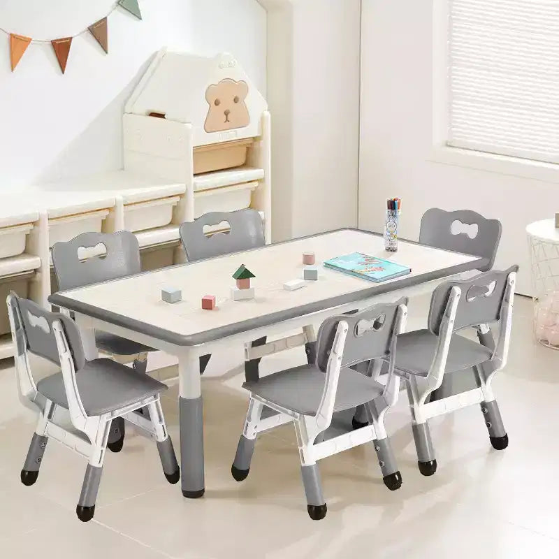 Ensemble table et chaises pour enfants, table d'activités et 6 chaises réglables en hauteur pour enfants de 2 à 10 ans, supportant jusqu'à 136 kg, pour salle de classe et maison