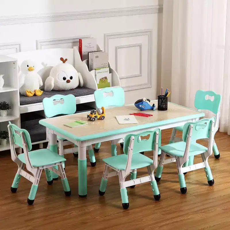 Ensemble table et chaises pour enfants, table d'activités et 6 chaises réglables en hauteur pour enfants de 2 à 10 ans, supportant jusqu'à 136 kg, pour salle de classe et maison
