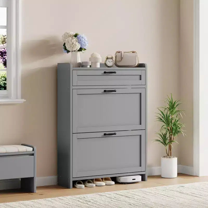 Meuble à chaussures moderne avec tiroir rotatif, organisateur de rangement peu encombrant pour entrée