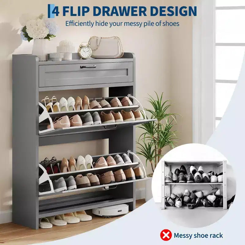 Meuble à chaussures moderne avec tiroir rotatif, organisateur de rangement peu encombrant pour entrée