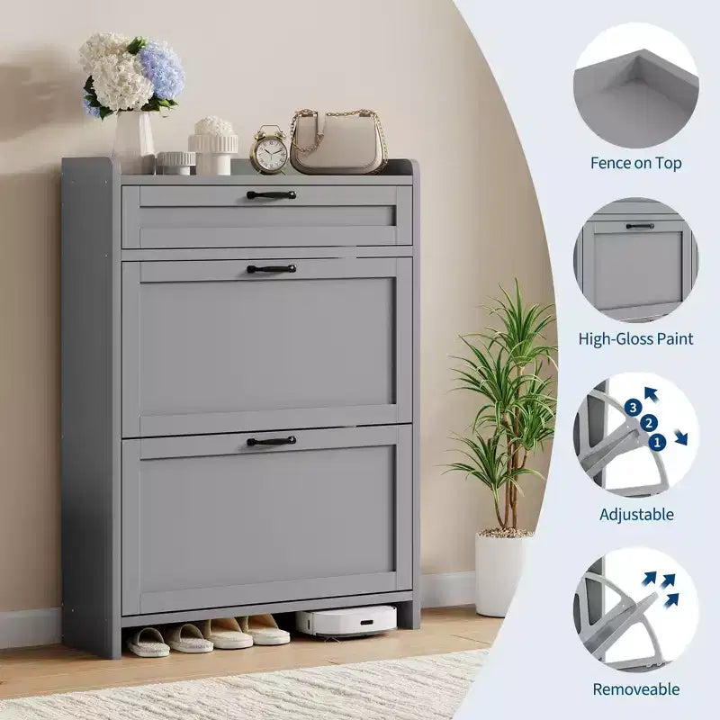 Meuble à chaussures moderne avec tiroir rotatif, organisateur de rangement peu encombrant pour entrée
