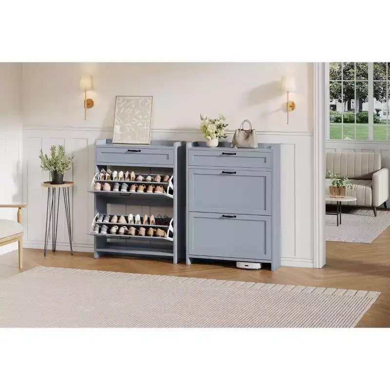 Meuble à chaussures moderne avec tiroir rotatif, organisateur de rangement peu encombrant pour entrée