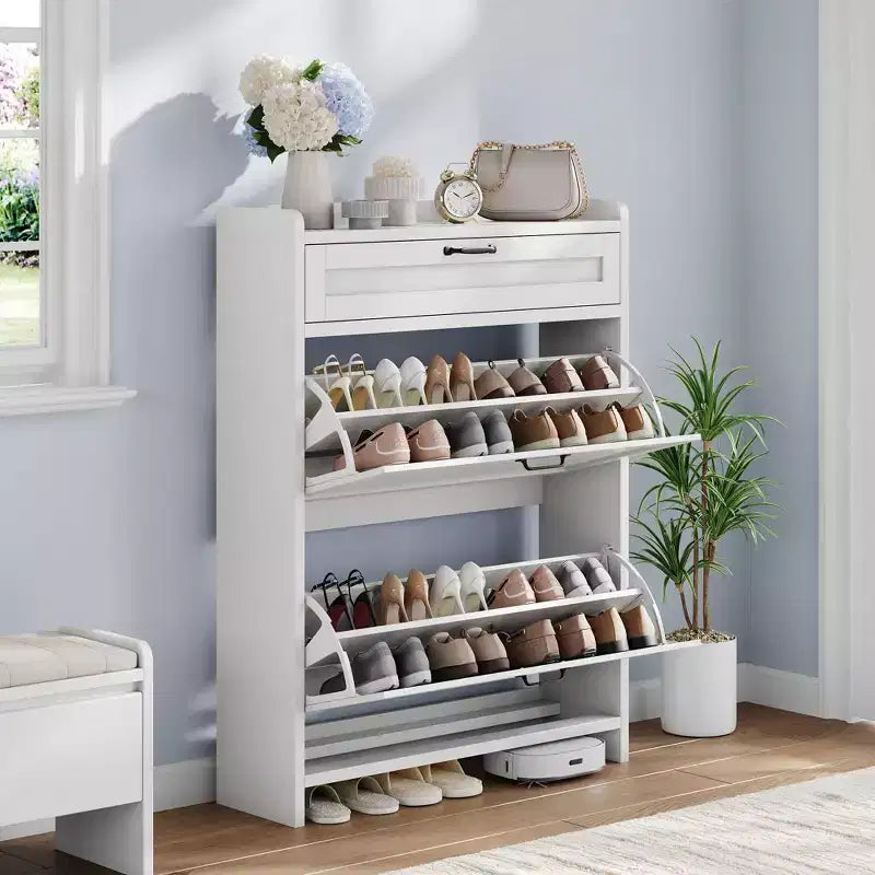 Meuble à chaussures moderne avec tiroir rotatif, organisateur de rangement peu encombrant pour entrée