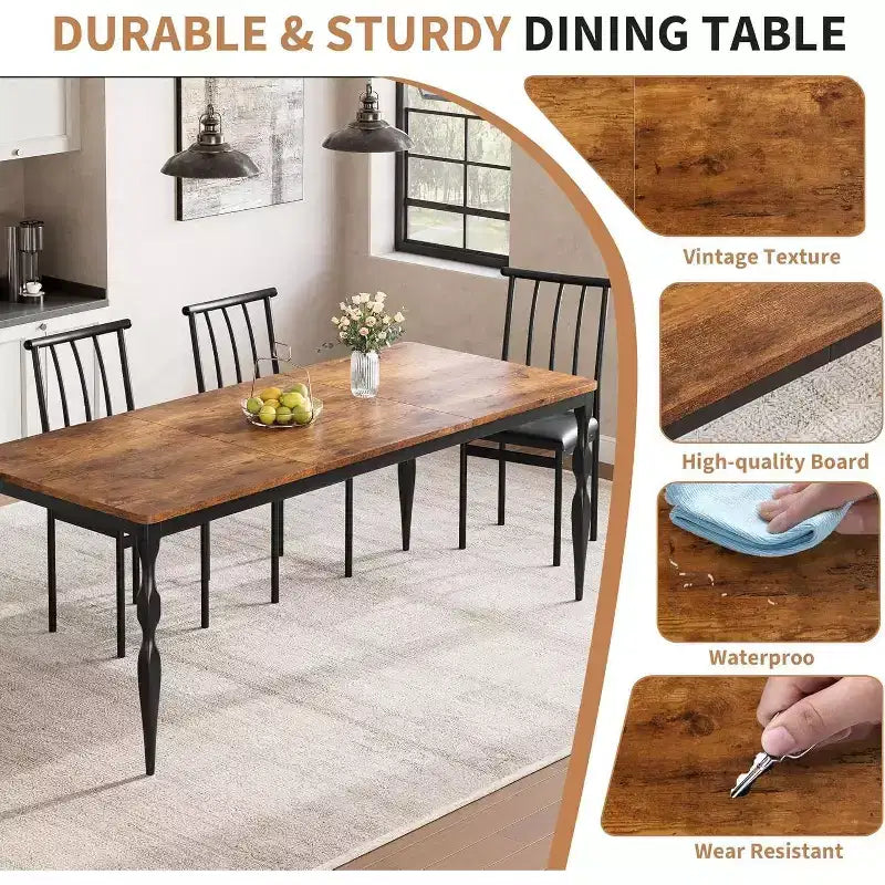 Table de salle à manger de ferme en bois massif de 7 pouces, pieds robustes, 6 à 8 places, table rectangulaire idéale pour la cuisine, la salle à manger