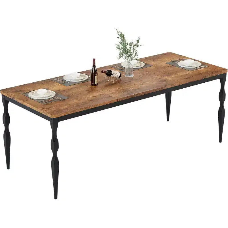 Table de salle à manger de ferme en bois massif de 7 pouces, pieds robustes, 6 à 8 places, table rectangulaire idéale pour la cuisine, la salle à manger