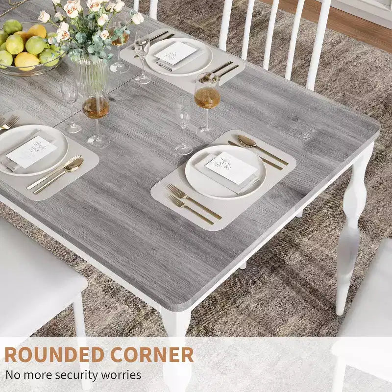 Table de salle à manger de ferme en bois massif de 7 pouces, pieds robustes, 6 à 8 places, table rectangulaire idéale pour la cuisine, la salle à manger