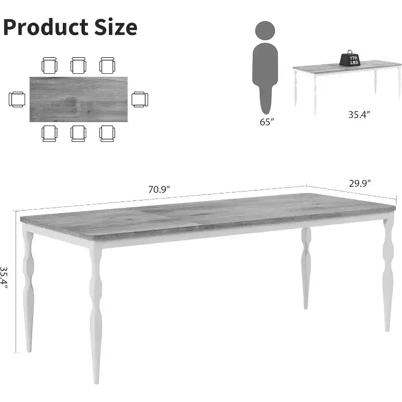 Table de salle à manger de ferme en bois massif de 7 pouces, pieds robustes, 6 à 8 places, table rectangulaire idéale pour la cuisine, la salle à manger