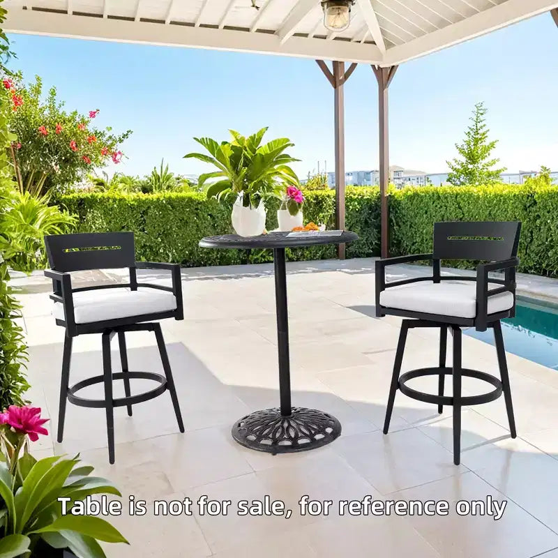 Tabouret de bar d'extérieur pivotant pour terrasse (lot de 2), matériau en aluminium, pieds effilés et coussin amovible