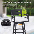Tabouret de bar d'extérieur pivotant pour terrasse (lot de 2), matériau en aluminium, pieds effilés et coussin amovible