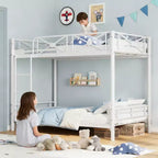 Lit superposé double blanc en métal, design industriel, barrières de sécurité, cadre en acier peu encombrant pour l'école, la chambre