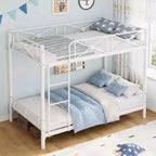 Lit superposé double blanc en métal, design industriel, barrières de sécurité, cadre en acier peu encombrant pour l'école, la chambre