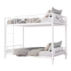 Lit superposé double blanc en métal, design industriel, barrières de sécurité, cadre en acier peu encombrant pour l'école, la chambre