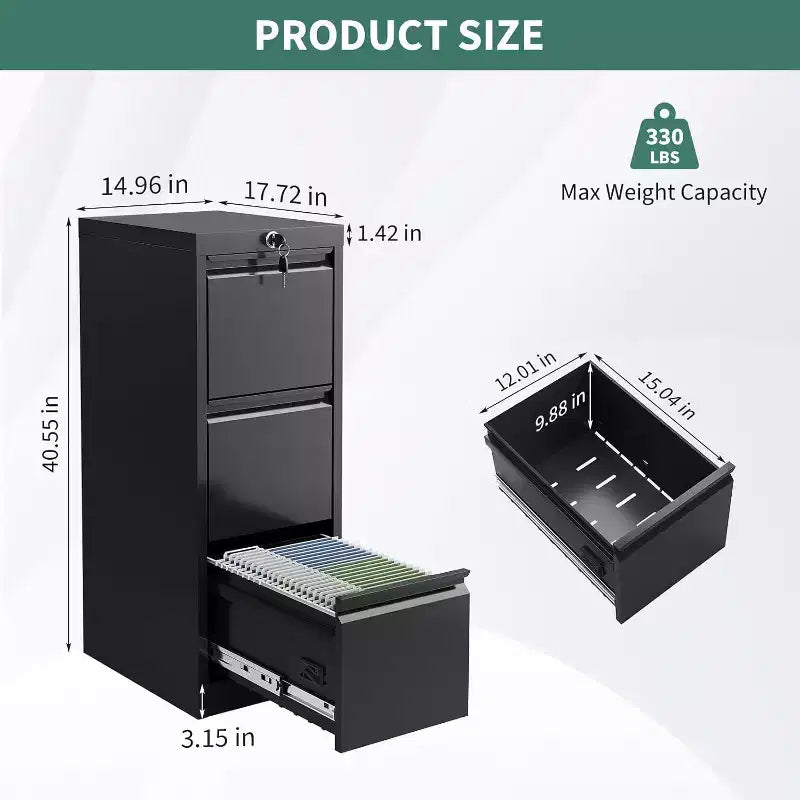 Classeur métallique vertical à 3 tiroirs et serrure pour dossiers de format Lettre, Légal, A4, F4, meuble de rangement de bureau, meuble à tiroirs pour bureau