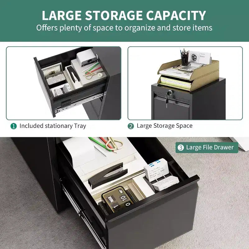 Classeur métallique vertical à 3 tiroirs et serrure pour dossiers de format Lettre, Légal, A4, F4, meuble de rangement de bureau, meuble à tiroirs pour bureau