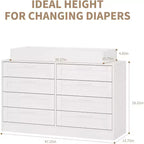 Commode de chambre d'enfant avec plan à langer, Commode bébé moderne avec 8 tiroirs en bois, Station à langer multi-tiroirs avec étagère supérieure de sécurité