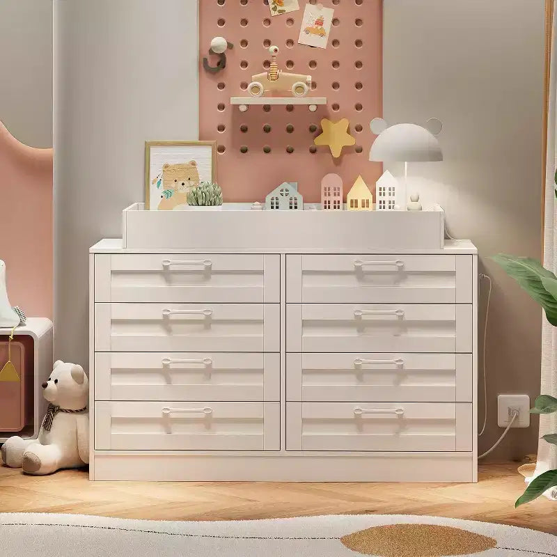Commode de chambre d'enfant avec plan à langer, Commode bébé moderne avec 8 tiroirs en bois, Station à langer multi-tiroirs avec étagère supérieure de sécurité