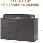 Commode de chambre d'enfant avec plan à langer, Commode bébé moderne avec 8 tiroirs en bois, Station à langer multi-tiroirs avec étagère supérieure de sécurité