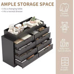 Commode de chambre d'enfant avec plan à langer, Commode bébé moderne avec 8 tiroirs en bois, Station à langer multi-tiroirs avec étagère supérieure de sécurité