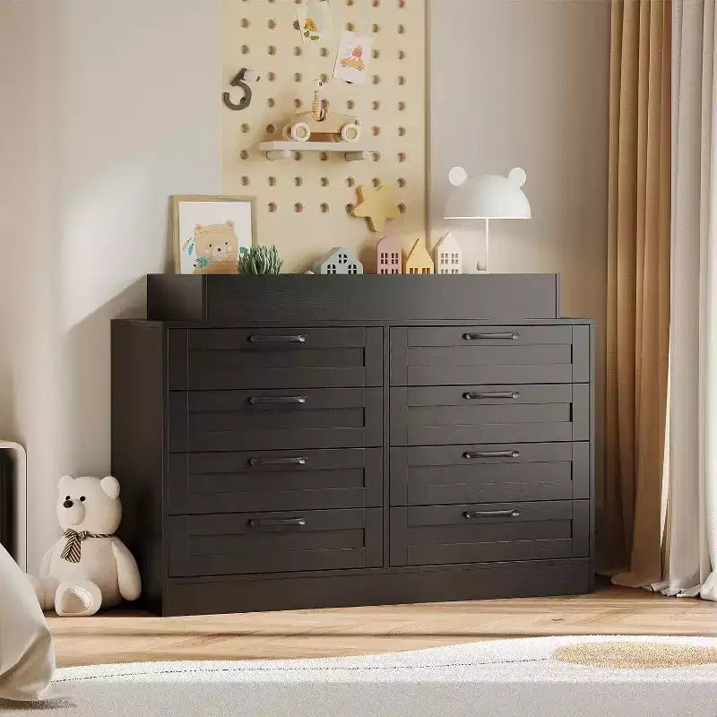 Commode de chambre d'enfant avec plan à langer, Commode bébé moderne avec 8 tiroirs en bois, Station à langer multi-tiroirs avec étagère supérieure de sécurité