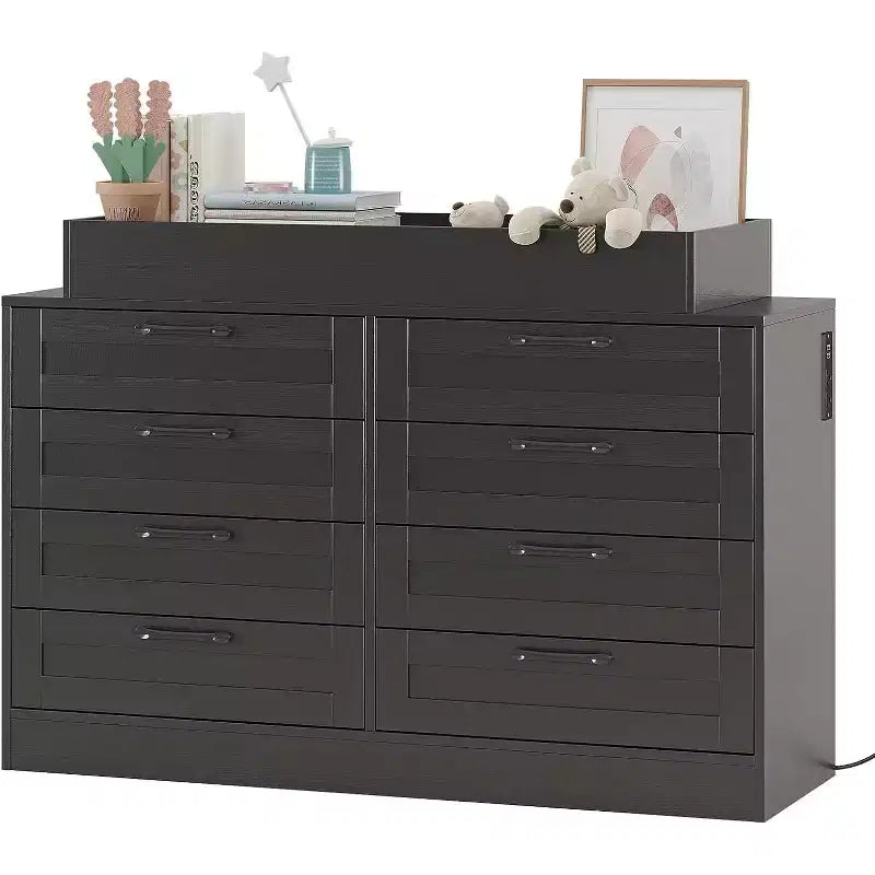 Commode de chambre d'enfant avec plan à langer, Commode bébé moderne avec 8 tiroirs en bois, Station à langer multi-tiroirs avec étagère supérieure de sécurité