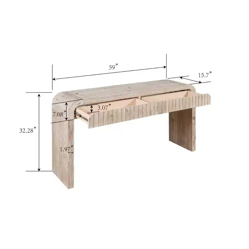 TUYOHW Table d'entrée vintage artisanale de 150 cm avec 2 tiroirs à poignée cachée, console pour entrée, salon, couloir