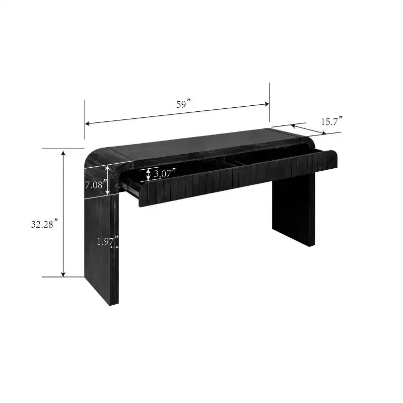 TUYOHW Table d'entrée vintage artisanale de 150 cm avec 2 tiroirs à poignée cachée, console pour entrée, salon, couloir