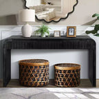 TUYOHW Table d'entrée vintage artisanale de 150 cm avec 2 tiroirs à poignée cachée, console pour entrée, salon, couloir