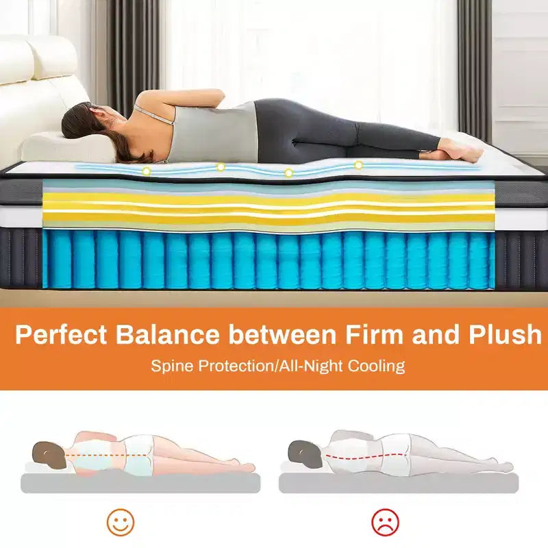 Matelas King Size, Matelas en Mousse à Mémoire de Forme de 14 Pouces dans une Boîte, Infusé de Gel pour un Sommeil Frais et Respirant, Soulagement de la Pression et Soutien, Fermeté Moyenne, Certifié CertiPUR-US