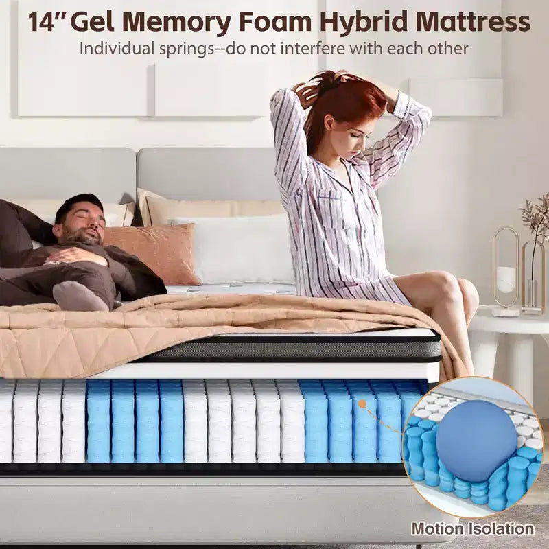 Matelas King Size, Matelas en Mousse à Mémoire de Forme de 14 Pouces dans une Boîte, Infusé de Gel pour un Sommeil Frais et Respirant, Soulagement de la Pression et Soutien, Fermeté Moyenne, Certifié CertiPUR-US