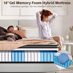 Matelas King Size, Matelas en Mousse à Mémoire de Forme de 14 Pouces dans une Boîte, Infusé de Gel pour un Sommeil Frais et Respirant, Soulagement de la Pression et Soutien, Fermeté Moyenne, Certifié CertiPUR-US