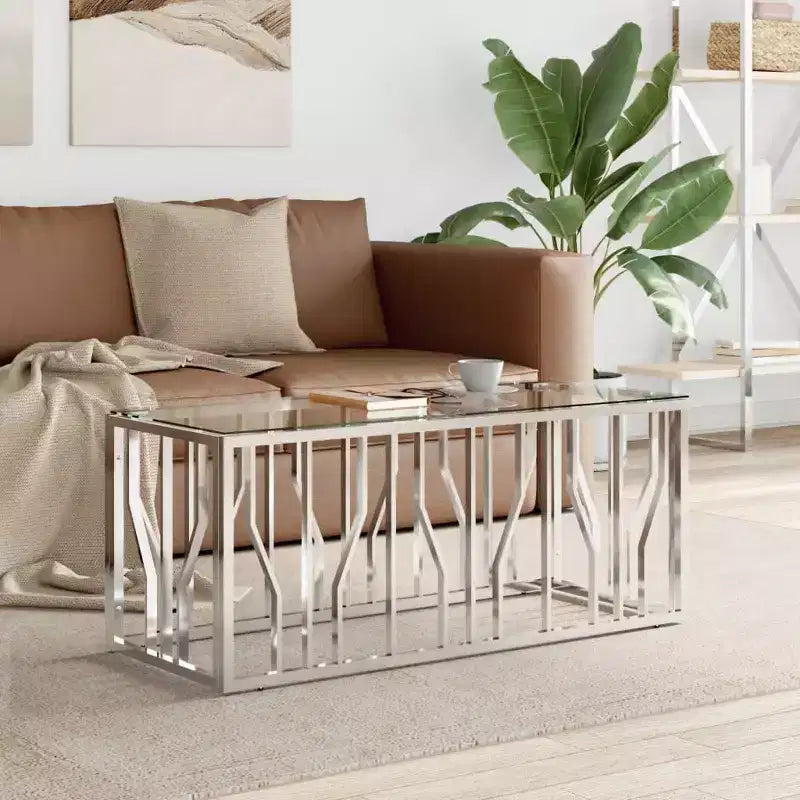 vidaXL Table basse Argent Acier inoxydable Moyenne Table Basse Moderne