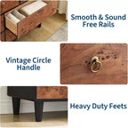 Commode de chambre à coucher, commode moderne de 137 cm de large avec poignée ronde vintage et design de profil incurvé, commode en bois pour salon, entrée