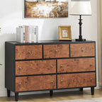 Commode de chambre à coucher, commode moderne de 137 cm de large avec poignée ronde vintage et design de profil incurvé, commode en bois pour salon, entrée